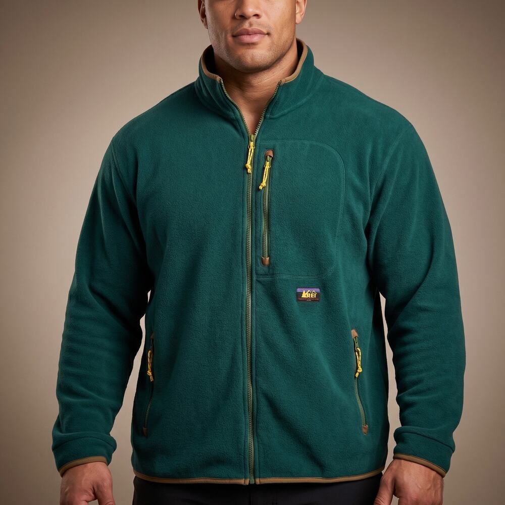 REI Men’s Full Zip Polartec Fleece Jacket Dark Green Gorpcore 3XL